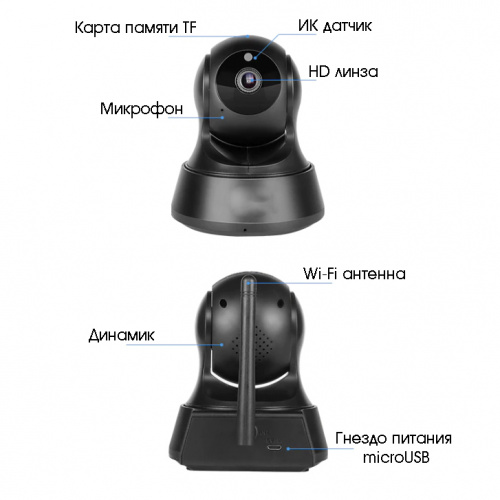 Wi-Fi-камера внутренняя поворотная OT-VNI21 (черная)  (2MP 3.6" YCC365 plus 5В/1А) фото 2